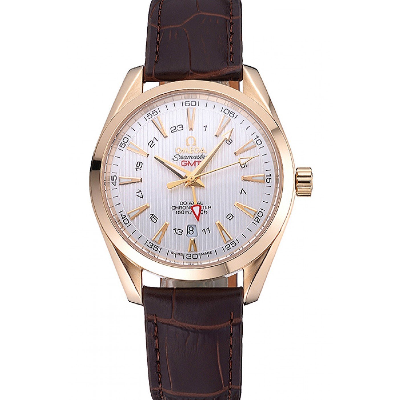 Omega Seamaster Planet Ocean GMT White Dial Gold Case Brown Leather Band 622399
