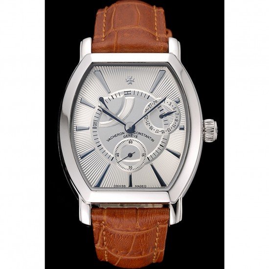 Vacheron Constantin Malte White Dial Stainless Steel Case Brown Leather Bracelet