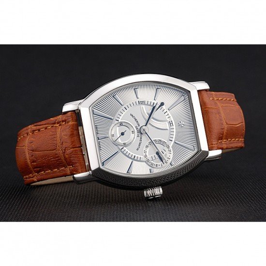 Vacheron Constantin Malte White Dial Stainless Steel Case Brown Leather Bracelet