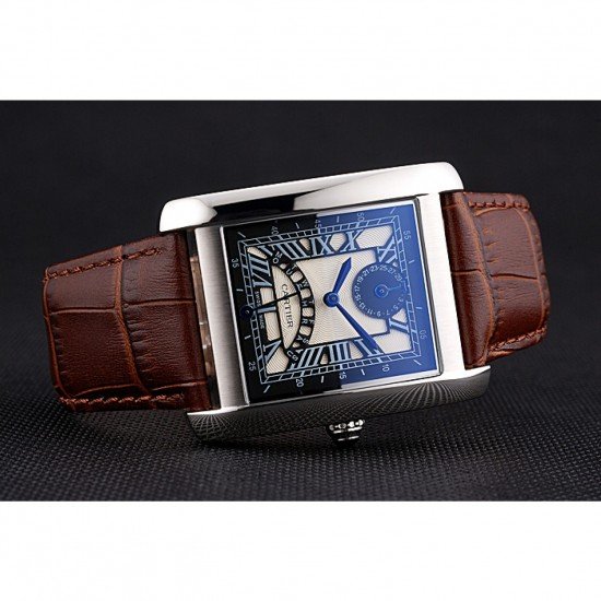 Cartier Tank Black And White Dial Stainless Steel Case Brown Leather Strap 622763