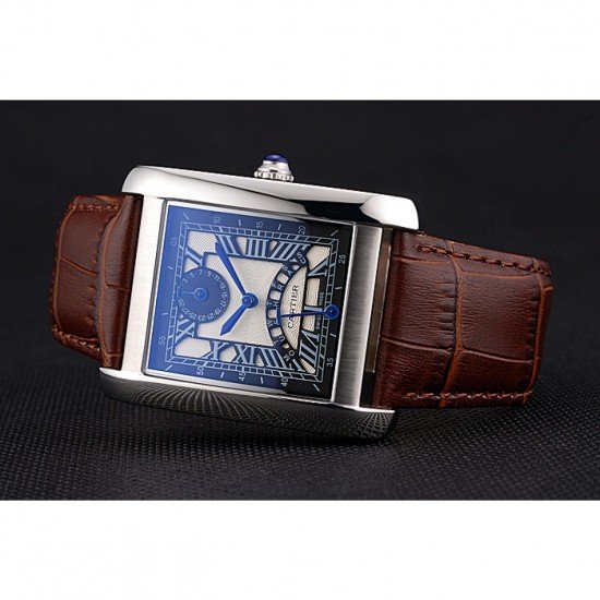 Cartier Tank Black And White Dial Stainless Steel Case Brown Leather Strap 622763