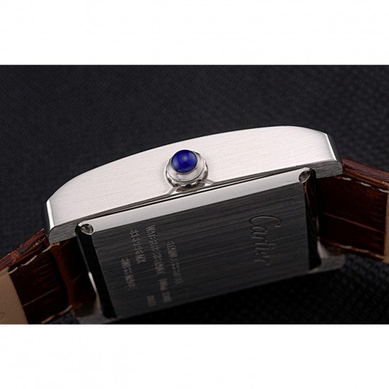 Cartier Tank Black And White Dial Stainless Steel Case Brown Leather Strap 622763