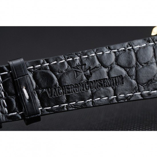 Swiss Vacheron Constantin Patrimony White Dial Gold Case Black Leather Bracelet 1454177