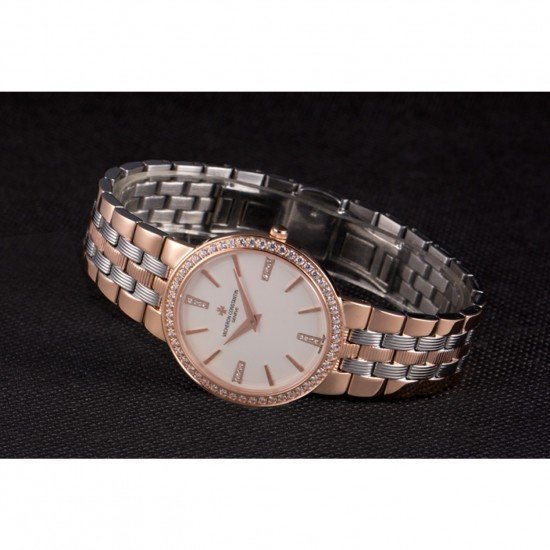 Vacheron Constantin Patrimony Traditionnelle White Dial Rose Gold Diamond Case Two Tone Bracelet