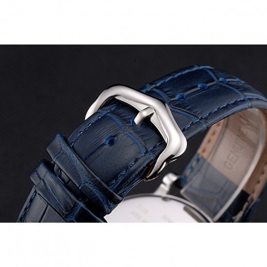Cartier Rotonde Chronograph Black Dial Stainless Steel Case Blue Leather Strap