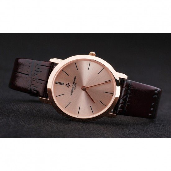 Vacheron Constantin Patrimony Rose Gold Dial Brown Leather Bracelet