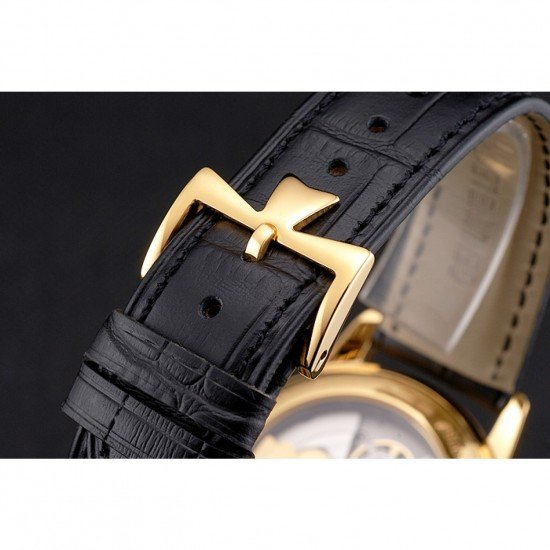Swiss Vacheron Constantin Traditionnelle Power Reserve White Dial Gold Case Black Leather Strap