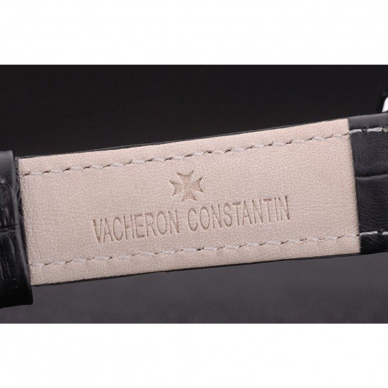 Swiss Vacheron Constantin Traditionnelle White Dial Stainless Steel Case Black Leather Bracelet