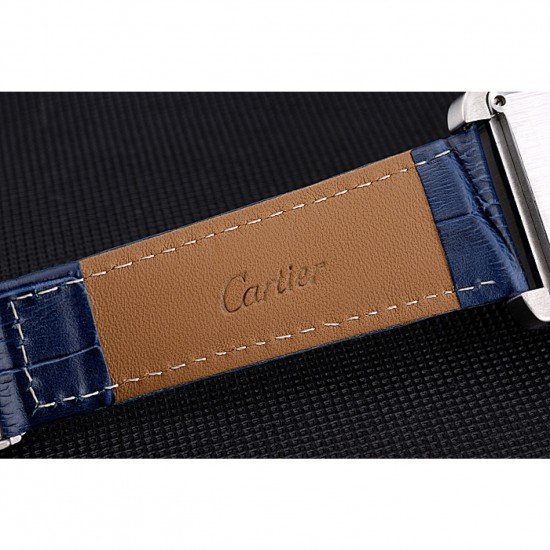 Cartier Tank MC Blue Dial Stainless Steel Case Blue Leather Bracelet 622691