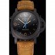 Swiss Panerai Luminor Ceramica Flyback Chronograph Black Dial Black Case Brown Leather Strap