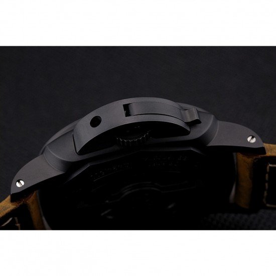 Swiss Panerai Luminor Ceramica Flyback Chronograph Black Dial Black Case Brown Leather Strap