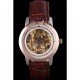 Vacheron Constantin White Skeleton Watch with Rose Gold Bezel and Brown Leather Strap 621539