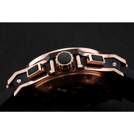 Swiss Hublot Big Bang Carbon Effect Dial Rose Gold Case Black Rubber Bracelet 1453897