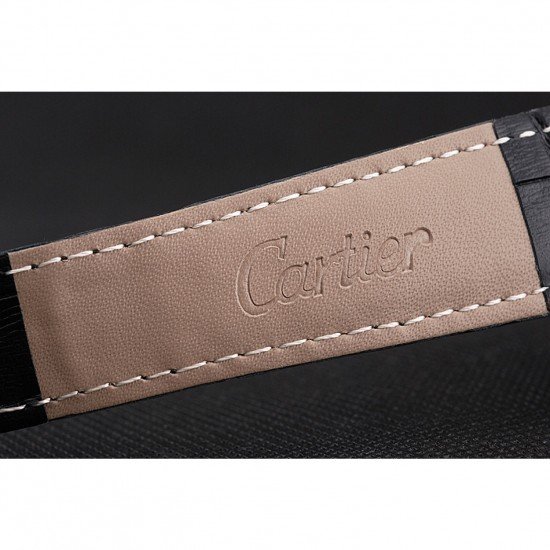Cartier Calibre De Cartier Small Seconds Black And White Dial Rose Gold Case Black Leather Strap