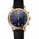 Omega Seamaster Vintage Chronograph Blue Dial Diamond Hour Marks Gold Case Black Leather Strap