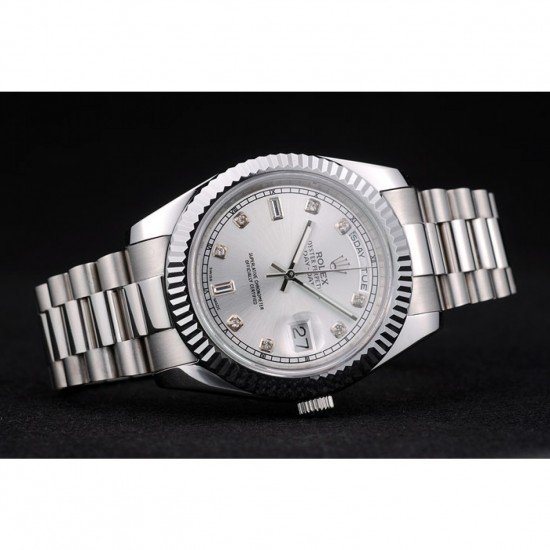 Rolex DayDate Stainless Steel Ribbed Bezel Silver Dial 41976