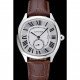 Cartier Drive De Cartier White Dial Silver Case Brown Leather Bracelet 1454210