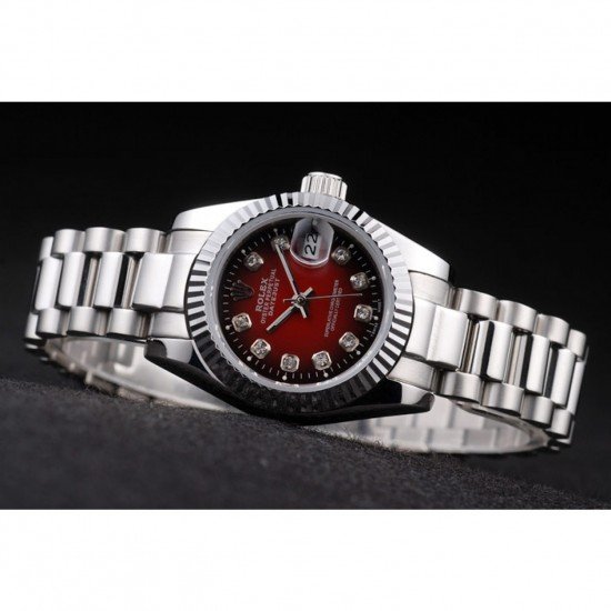 Rolex Datejust Polished Stainless Steel Two Tone Red Dial