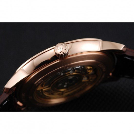 Swiss Vacheron Constantin Patrimony Grey Dial Rose Gold Case Brown Leather Bracelet 1454166