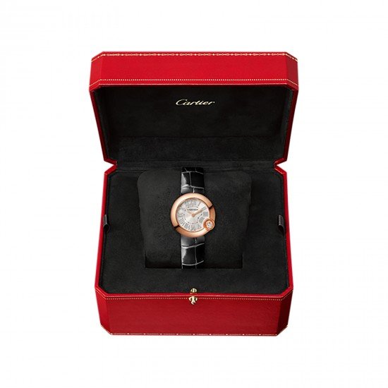 Swiss Ballon Blanc de Cartier watch, 26 mm, pink gold, diamond, leather