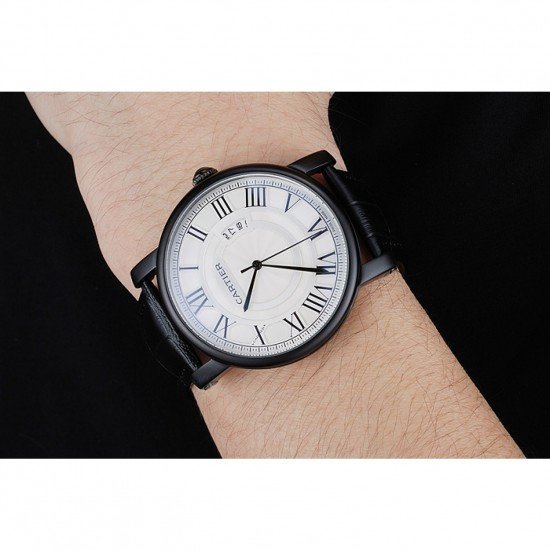 Cartier Rotonde White Dial Black Case Black Leather Bracelet 1454220