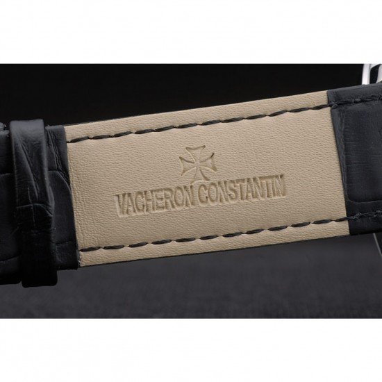 Vacheron Constantin Tourbillon Black Dial Stainless Steel Case Black Leather Bracelet