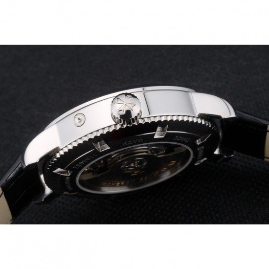 Vacheron Constantin Tourbillon Black Dial Stainless Steel Case Black Leather Bracelet
