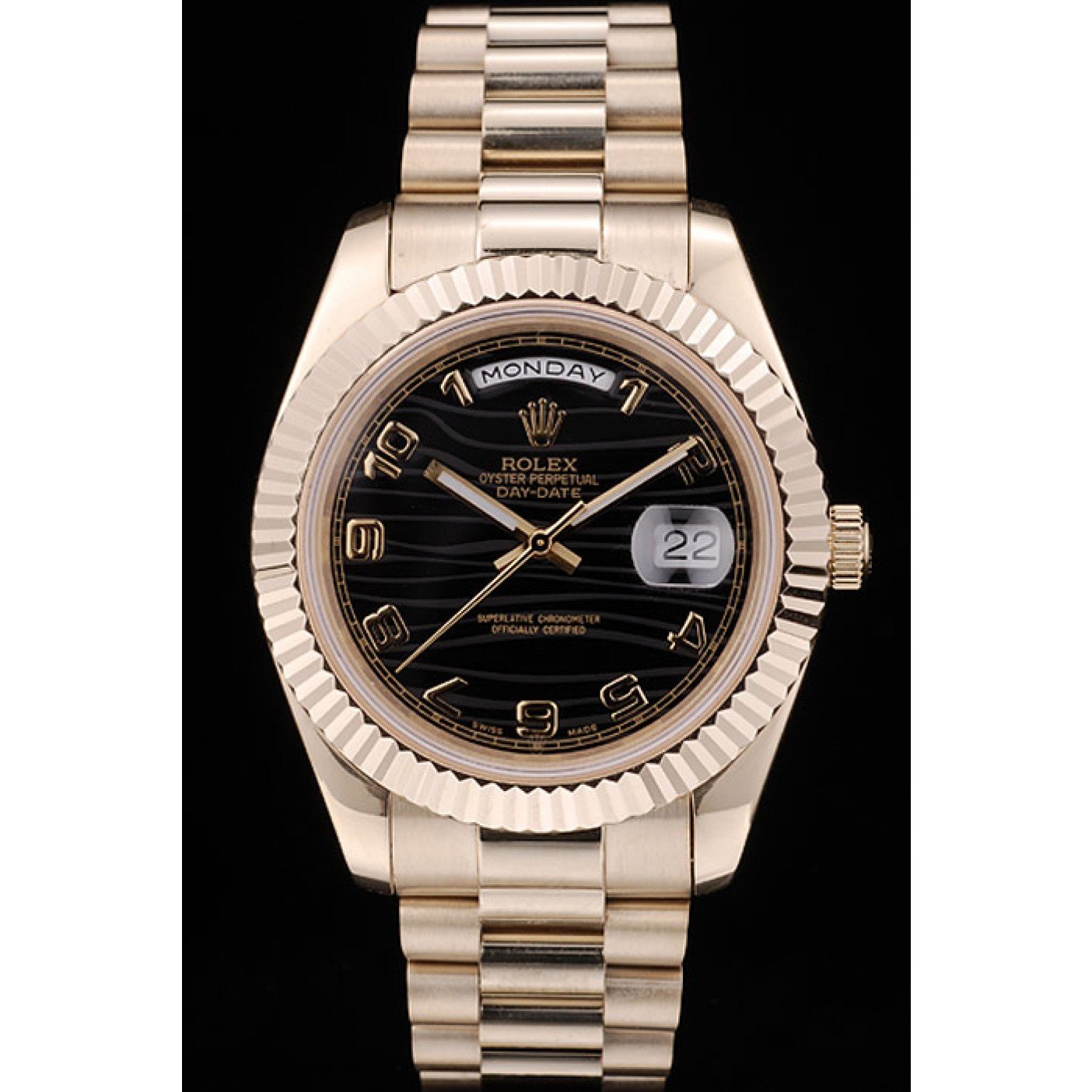 Rolex DayDate Black Patterned Dial Gold Stainless Steel Strap 41980