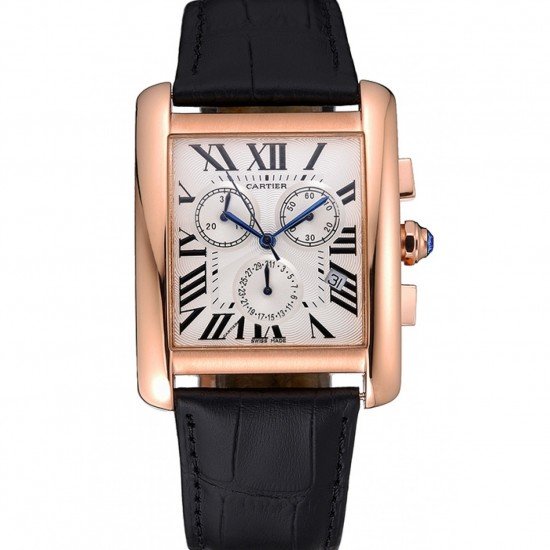 Cartier Tank MC White Dial Gold Case Black Leather Bracelet 622693