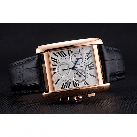 Cartier Tank MC White Dial Gold Case Black Leather Bracelet 622693