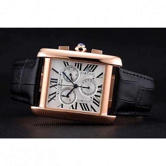 Cartier Tank MC White Dial Gold Case Black Leather Bracelet 622693