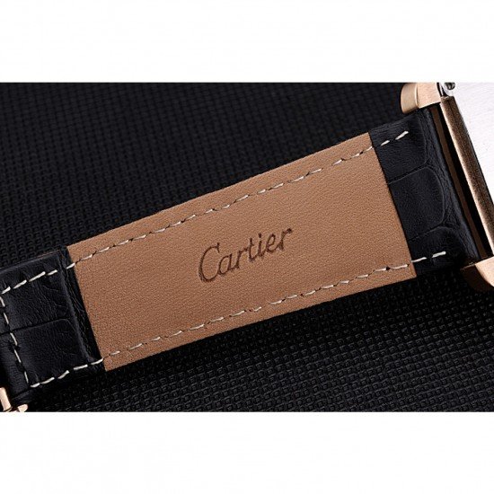 Cartier Tank MC White Dial Gold Case Black Leather Bracelet 622693