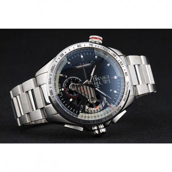 Tag Heuer Swiss Carrera Tachymeter Bezel Stainless Steel Black Dial