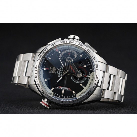 Tag Heuer Swiss Carrera Tachymeter Bezel Stainless Steel Black Dial
