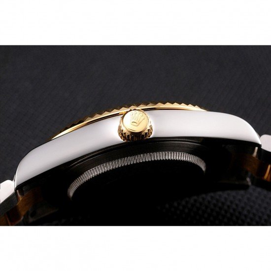 Swiss Rolex Datejust White Dial Roman Numerals Gold Bezel Stainless Steel Case Two Tone Bracelet
