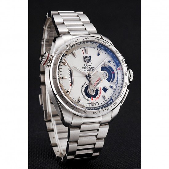 Tag Heuer Swiss Carrera Tachymeter Bezel Stainless Steel White Dial