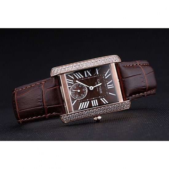 Cartier Tank MC Gold Diamond Case Brown Dial Brown Leather Strap 622170