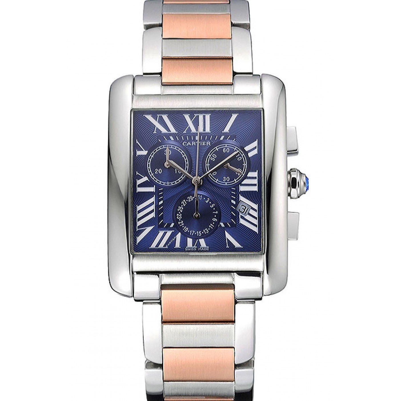 Cartier Tank MC Blue Dial Stainless Steel Case Two Tone Bracelet 622700