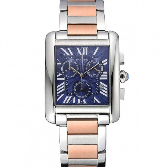 Cartier Tank MC Blue Dial Stainless Steel Case Two Tone Bracelet 622700