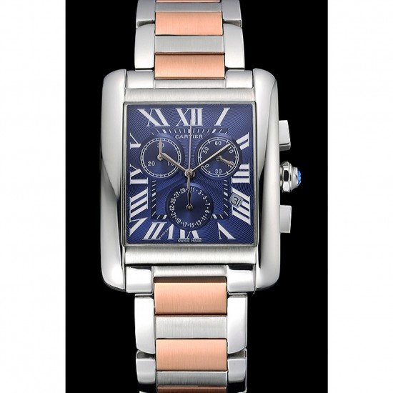 Cartier Tank MC Blue Dial Stainless Steel Case Two Tone Bracelet 622700