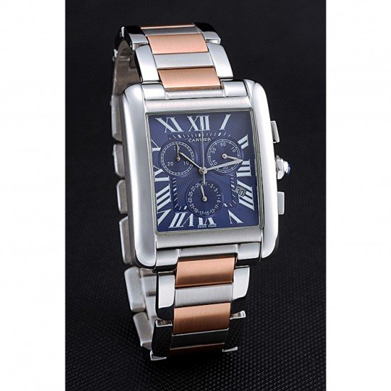 Cartier Tank MC Blue Dial Stainless Steel Case Two Tone Bracelet 622700