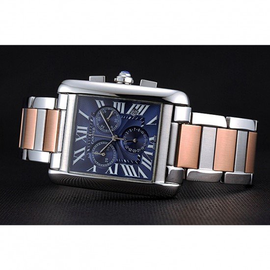 Cartier Tank MC Blue Dial Stainless Steel Case Two Tone Bracelet 622700