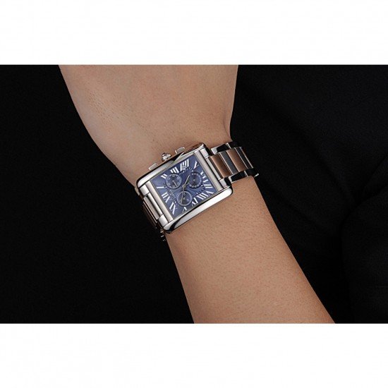 Cartier Tank MC Blue Dial Stainless Steel Case Two Tone Bracelet 622700