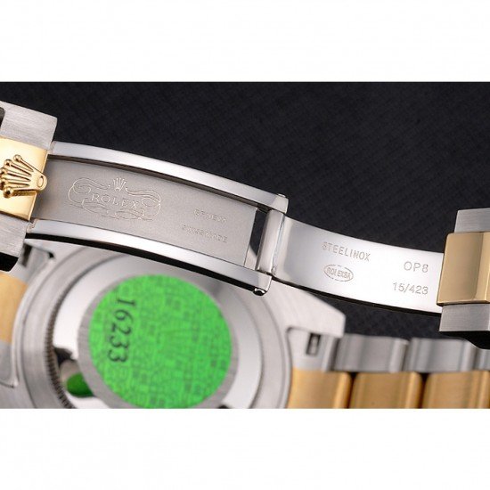 Swiss Rolex Submariner Gold Dial Diamond Markings Black Bezel Two Tone Steel Gold Bracelet