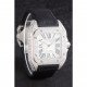 Swiss Cartier Santos Silver Bezel with Diamonds and Black Leather Strap sct47 621531