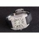 Swiss Cartier Santos Silver Bezel with Diamonds and Black Leather Strap sct47 621531