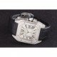 Swiss Cartier Santos Silver Bezel with Diamonds and Black Leather Strap sct47 621531