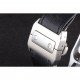 Swiss Cartier Santos Silver Bezel with Diamonds and Black Leather Strap sct47 621531