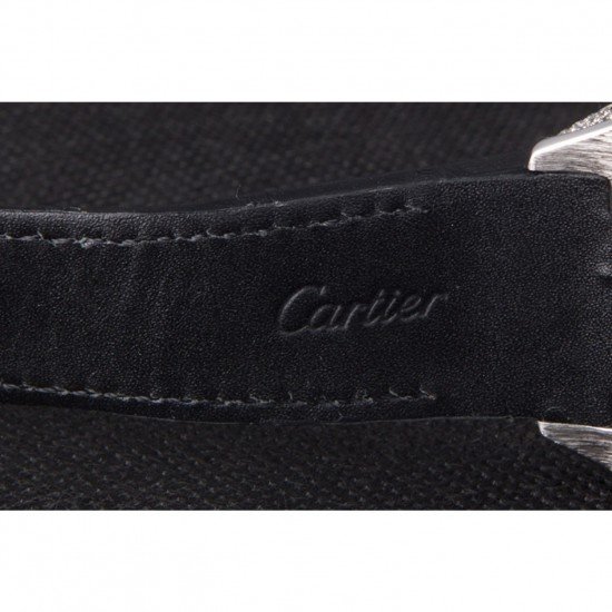 Swiss Cartier Santos Silver Bezel with Diamonds and Black Leather Strap sct47 621531