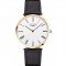 Swiss Longines Grande Classique White Dial Roman Numerals Gold Case Black Leather Strap